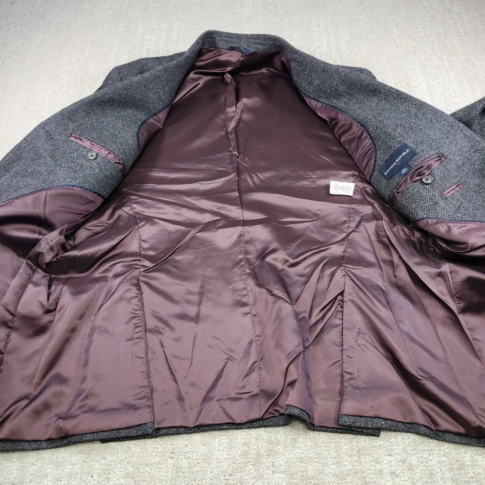 Banana Republic Blazer Men 46R Herringbone Tweed Peak Lapel Elbow Patches‎ NEW